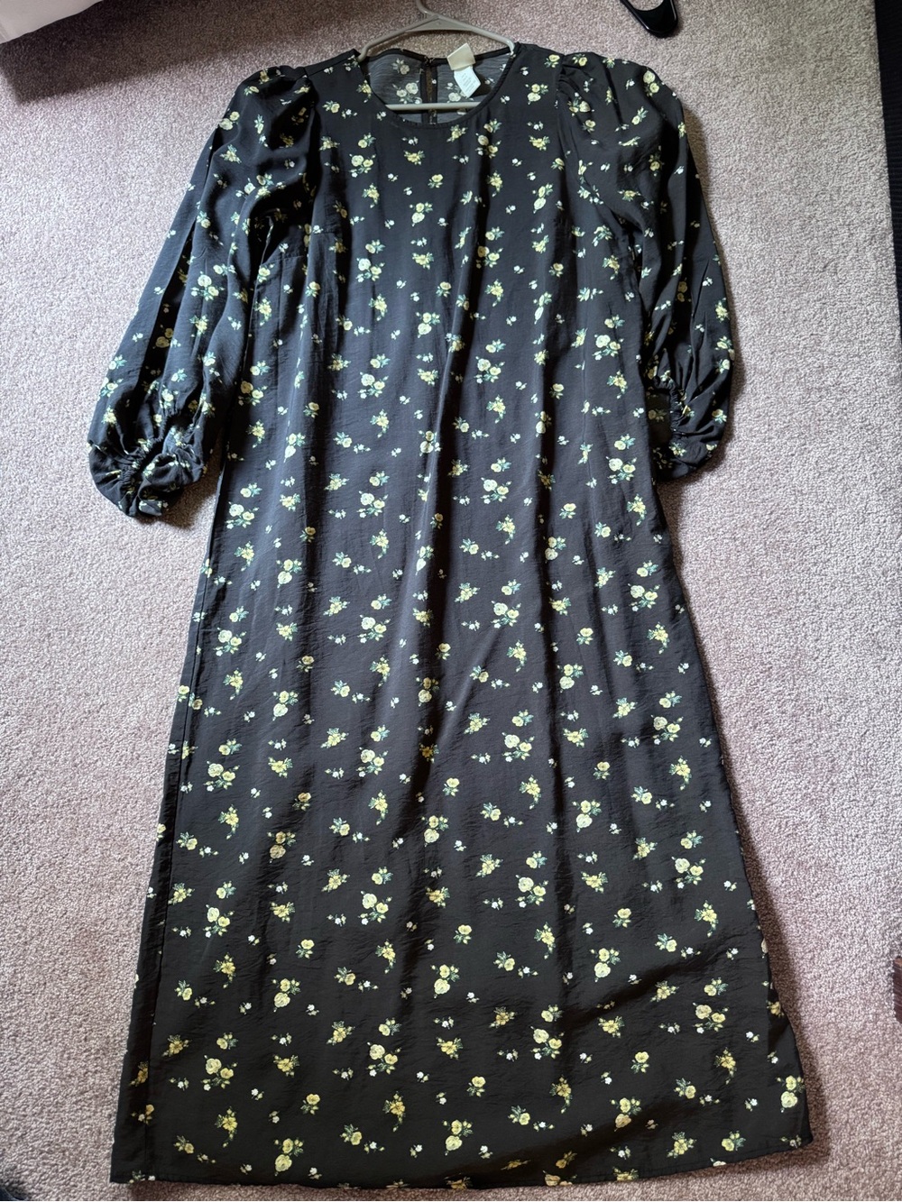 H&M Black Maxi Dress with Pale Yellow Floral Print